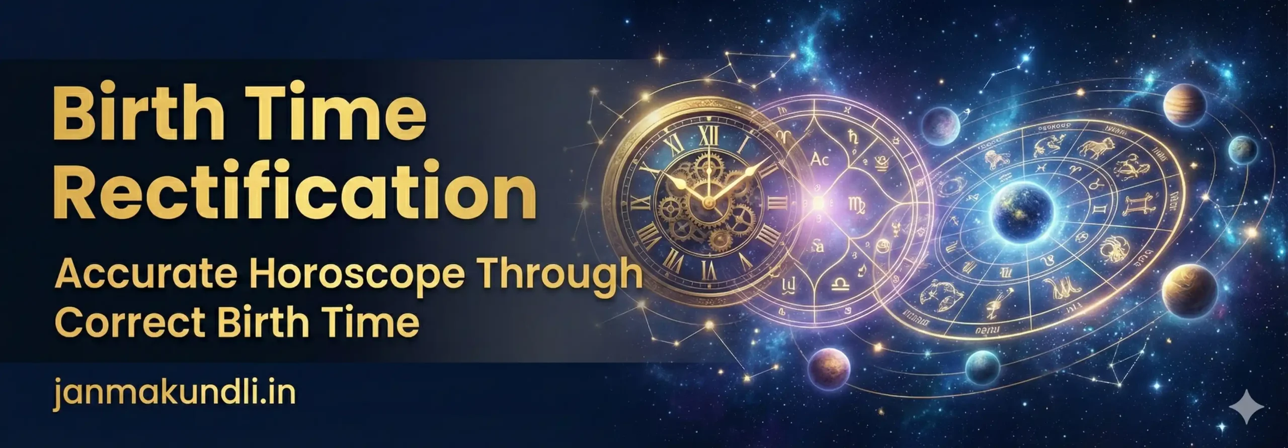 Birth Time Rectification banner showing kundali correction and accurate astrology analysis