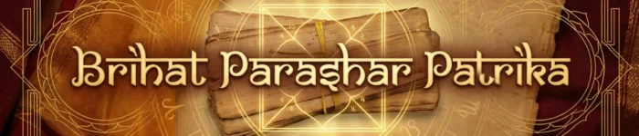Brihat Parashar Patrika Vedic astrology banner with kundli chart and ancient jyotish elements