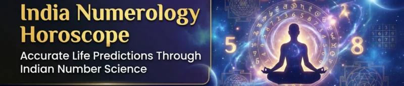 India numerology horoscope banner with birth numbers and spiritual design