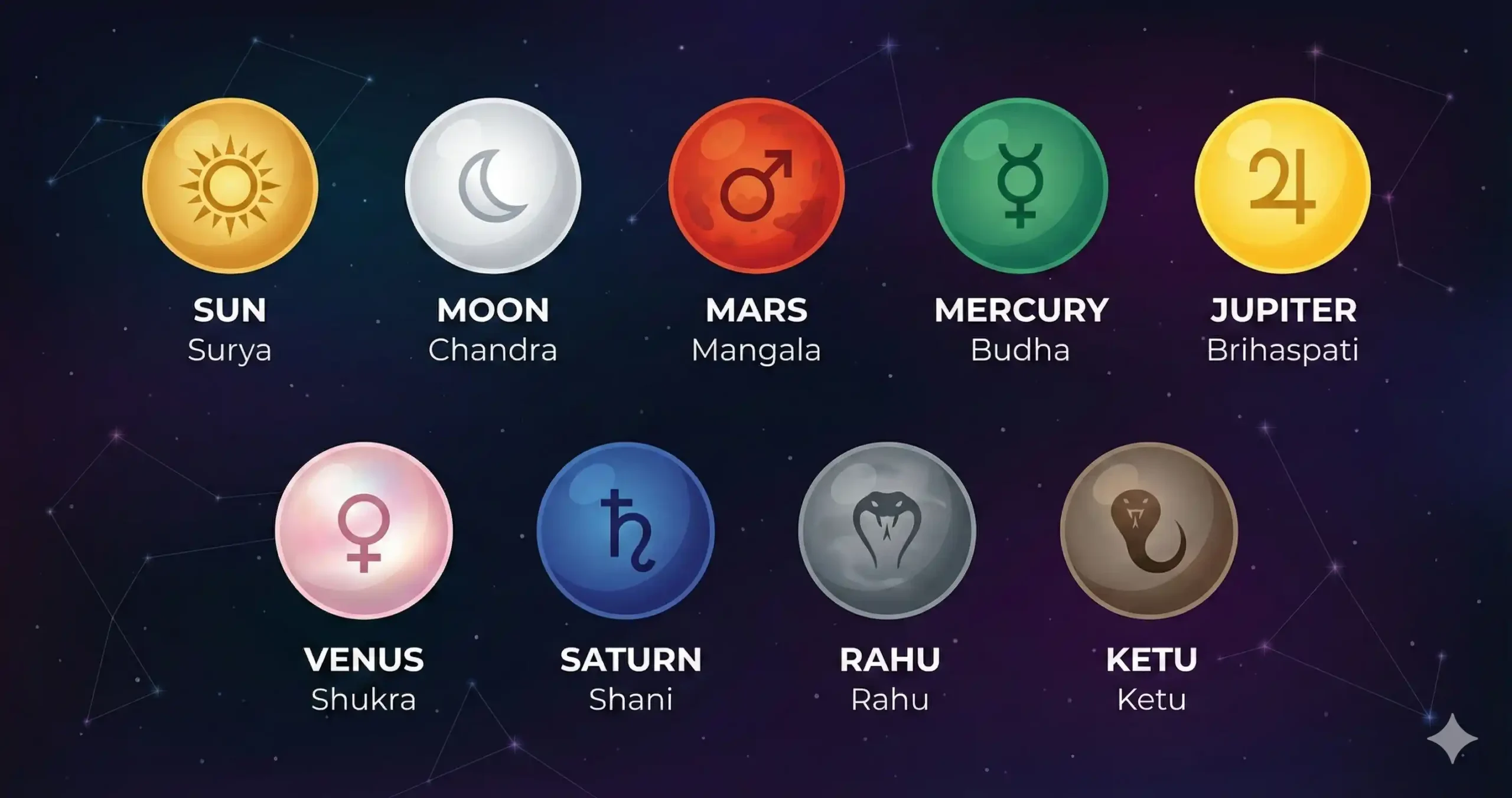 “Sun, Moon, Mars, Mercury, Jupiter, Venus, Saturn, Rahu, Ketu — Role of Planets in Vedic Astrology”