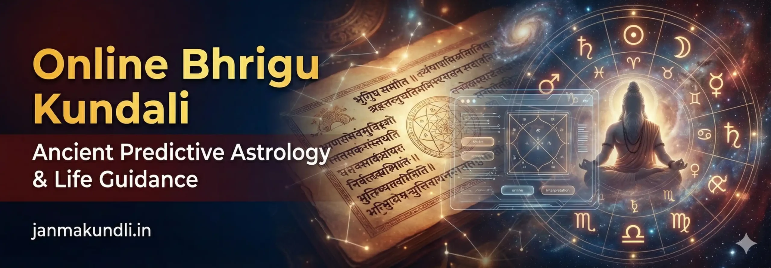 Online Bhrigu Kundali banner showing Bhrigu Samhita astrology and predictive horoscope