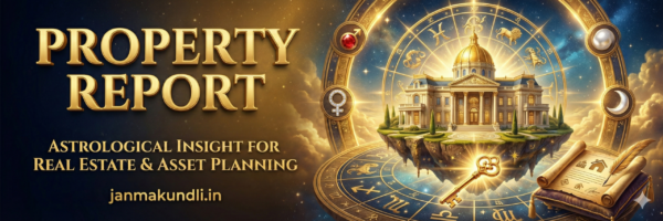 Real estate astrology Property Report banner with house and zodiac symbols
