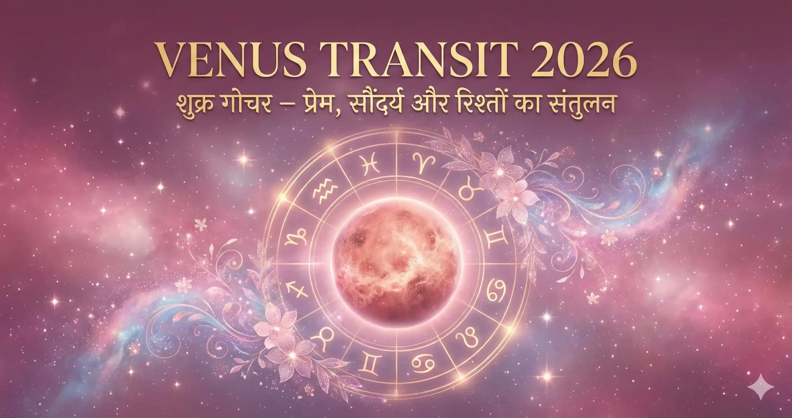 Venus Transit 2026 featured image — glowing Venus with zodiac wheel, cosmic love and beauty theme