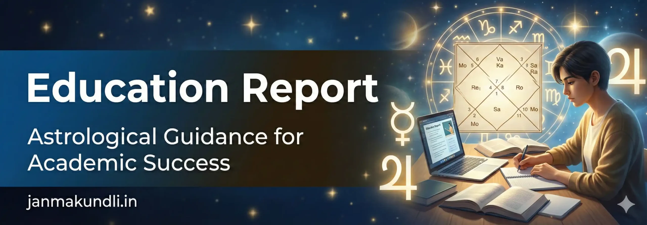 Education Report banner showing astrological guidance for academic success