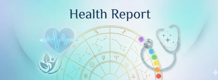 Health report astrology banner with zodiac signs and wellness symbols for personalized predictions