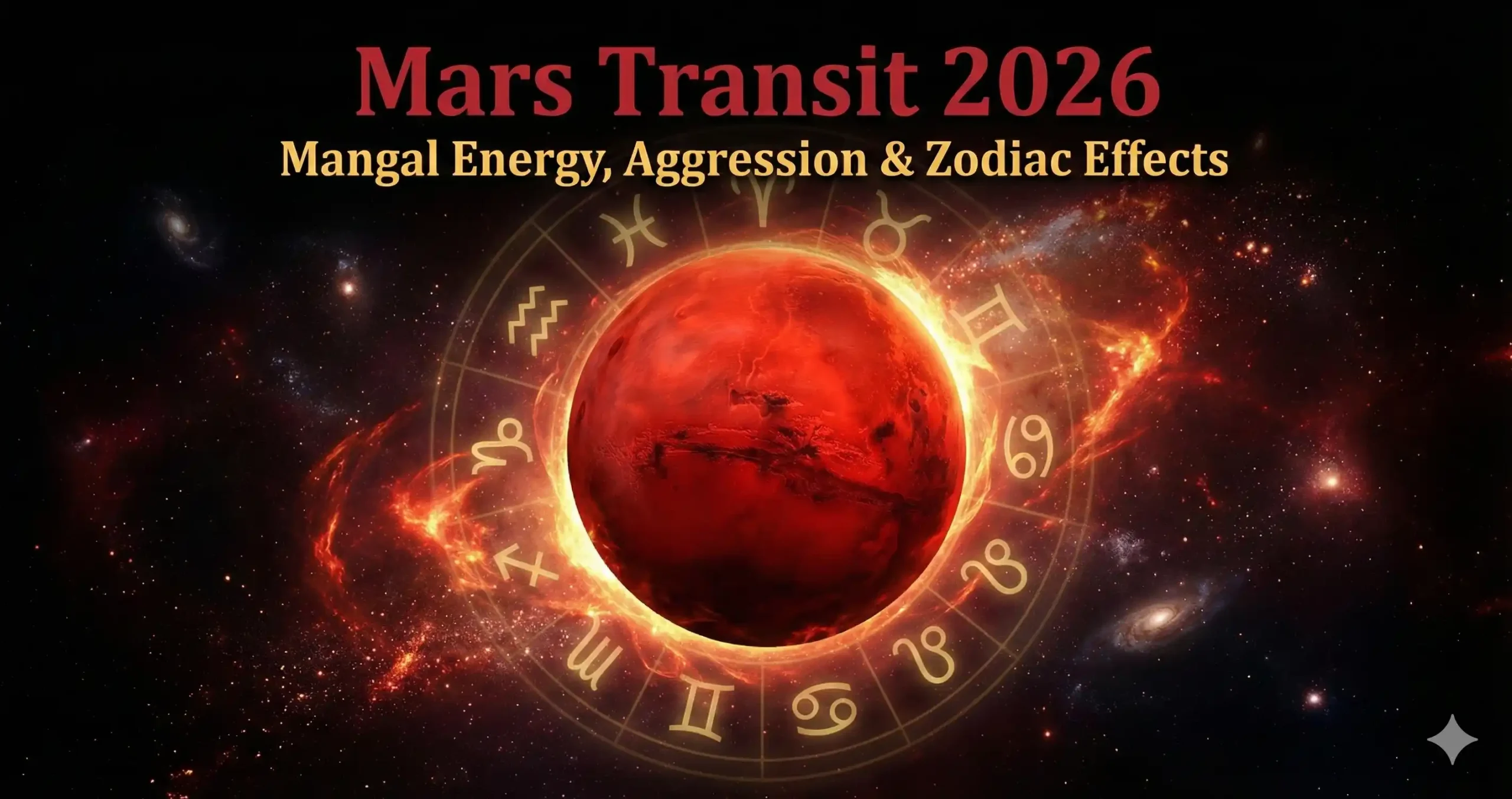 Mars Transit 2026 featured image — red planet Mars with zodiac wheel and cosmic fiery energy.