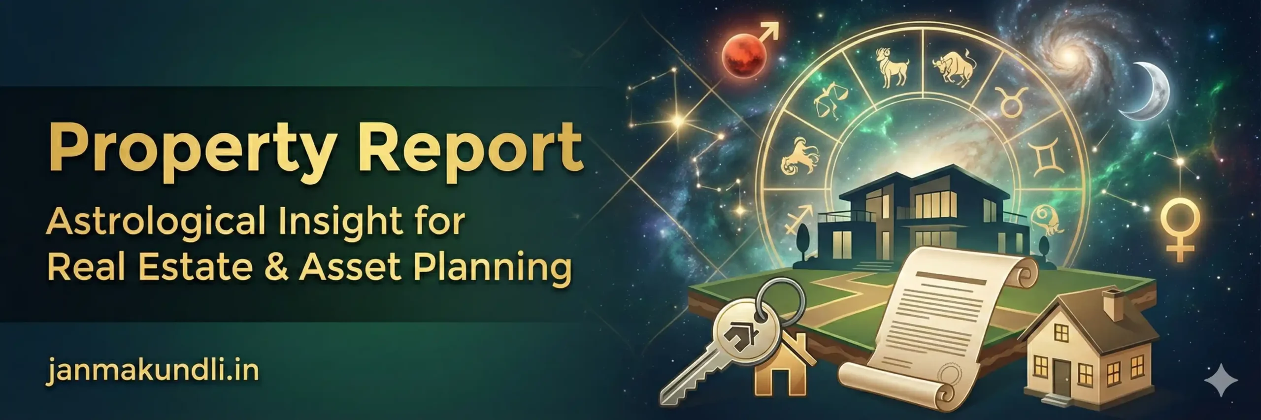 Property Report banner showing astrological analysis for real estate, house and land ownership