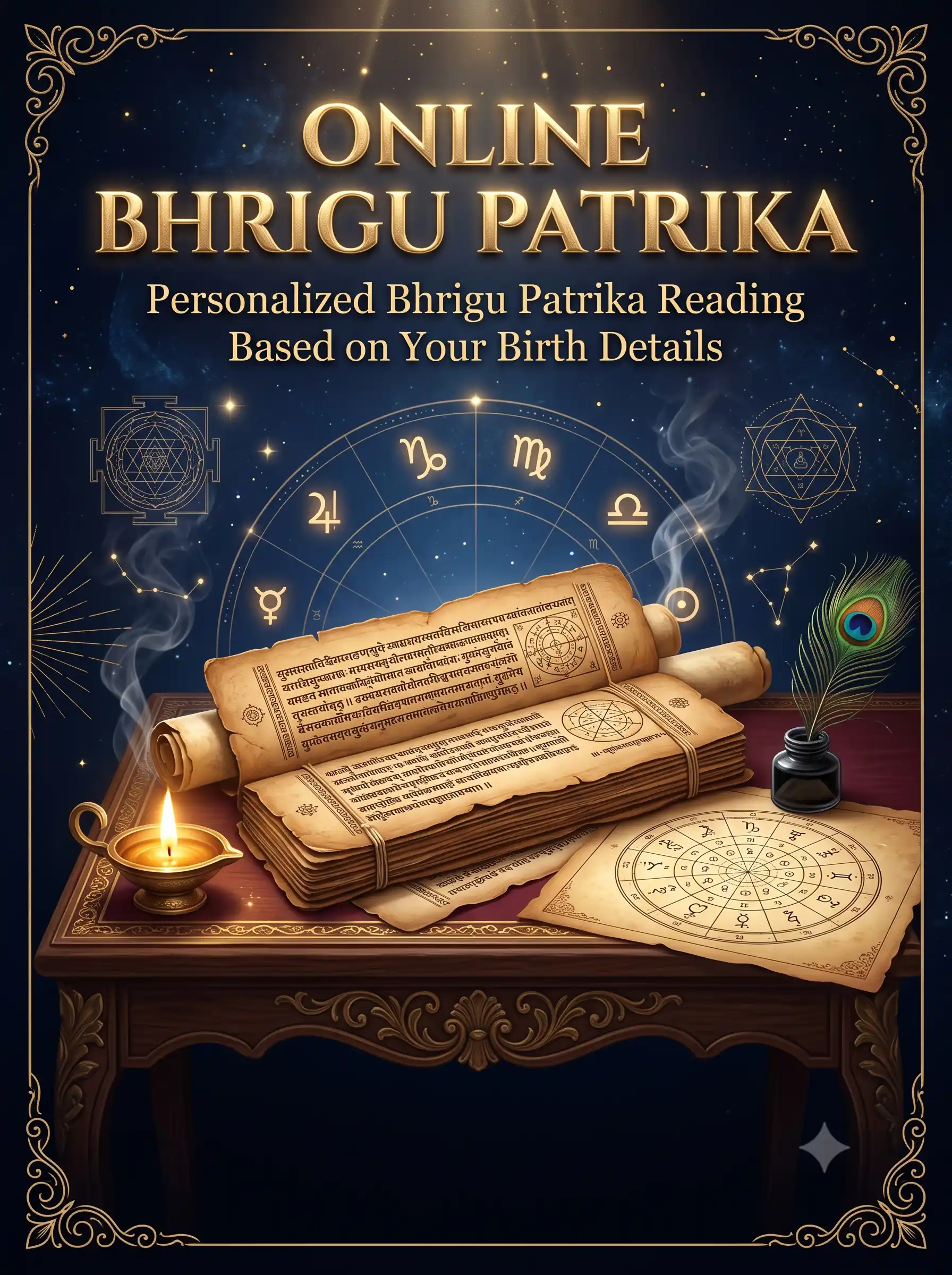 Personalized Online Bhrigu Patrika reading based on birth date, time, and place with Vedic astrology analysis.